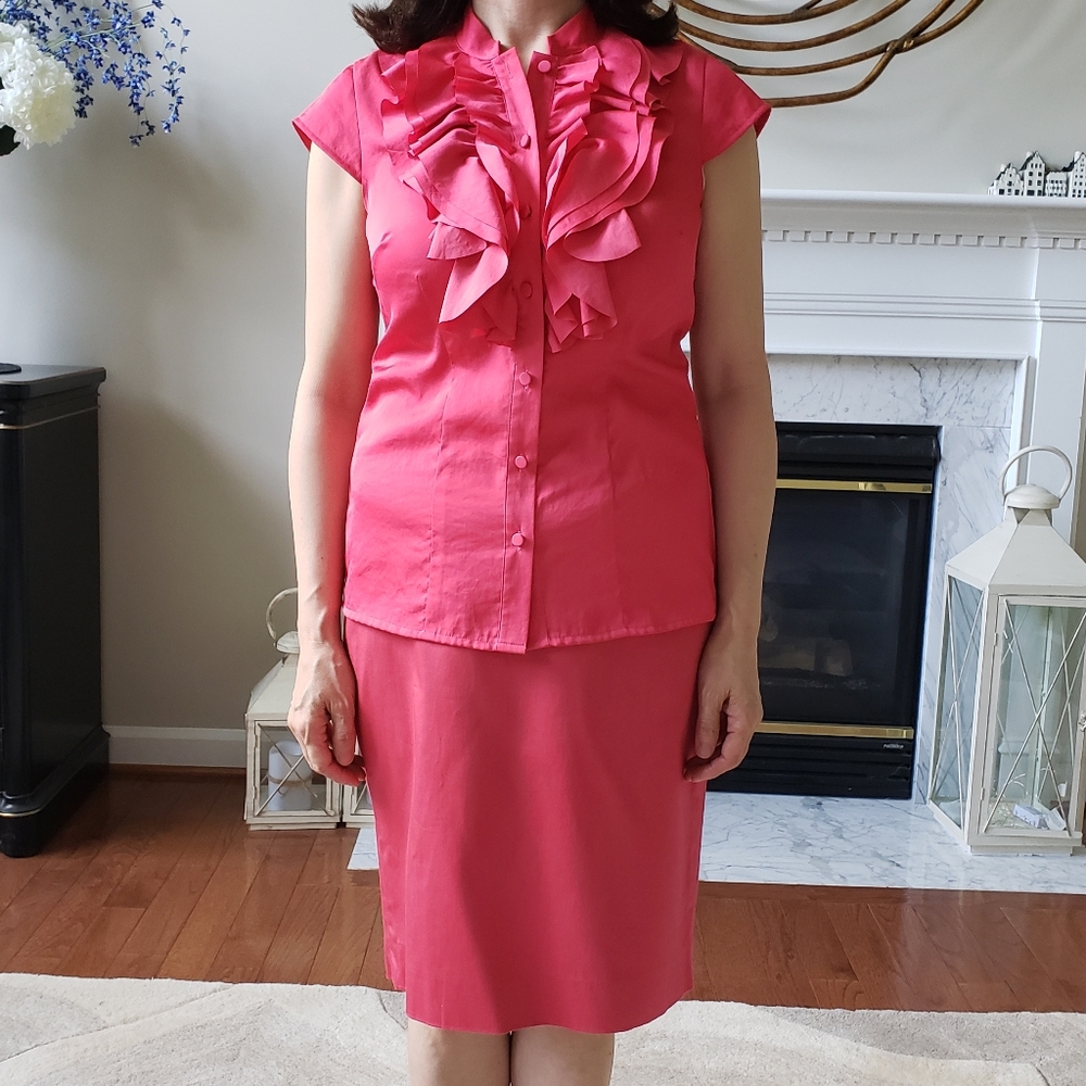 LOFT/The Limited Ruffle Blouse and Skirt set in Hot Pink - Sz 2/XS Petite